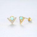 Trendy V Shape CZ S925 Silver Opal Stud Earrings